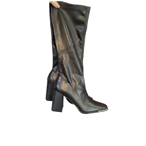 New Pretty Little Thing PU Toe Cap Square Toe Calf Heeled Sock Boots Size 8 - Picture 9 of 9